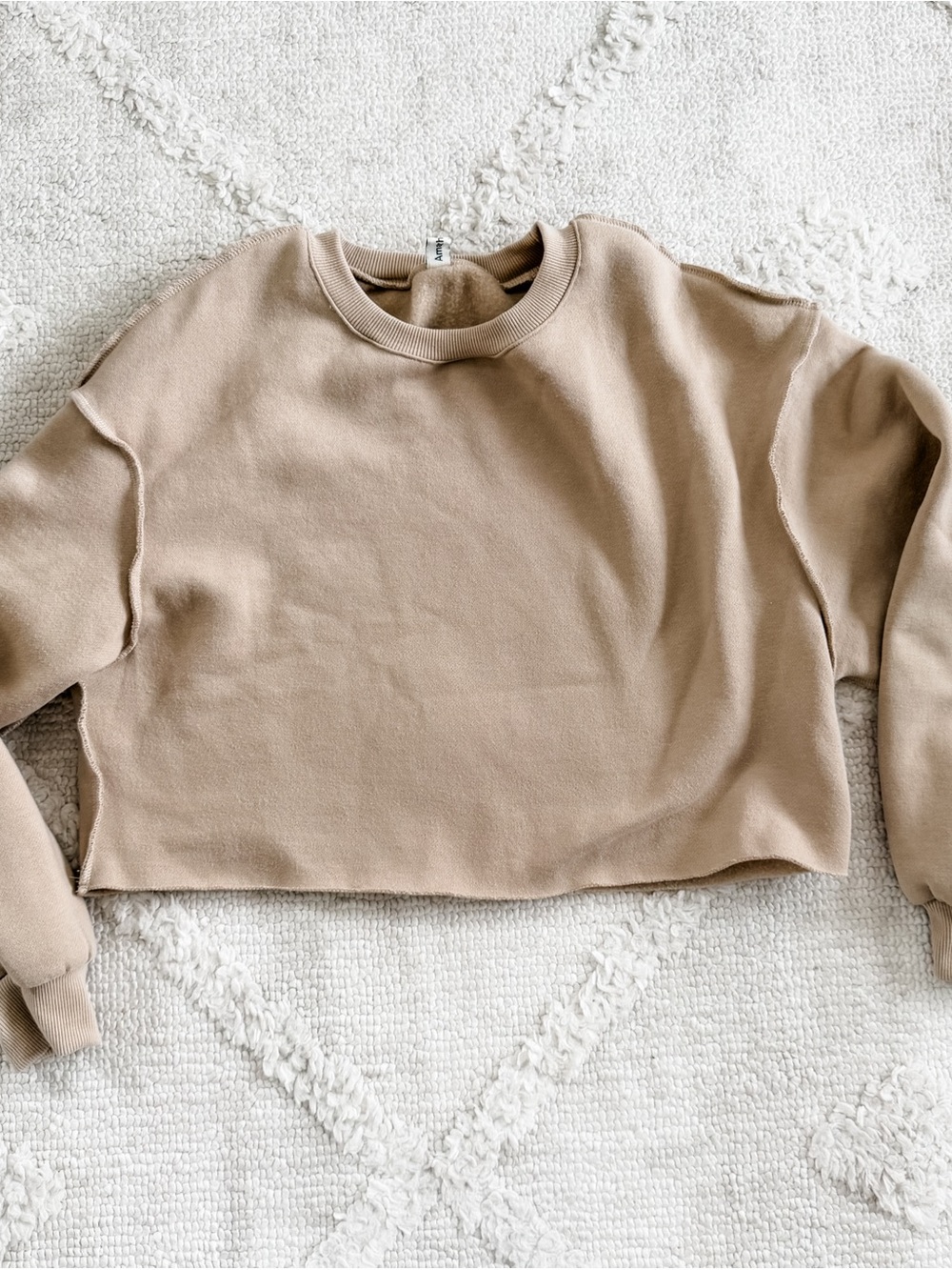 Muji Neutral Cropped Crewneck Sweatshirt — Beige Taupe